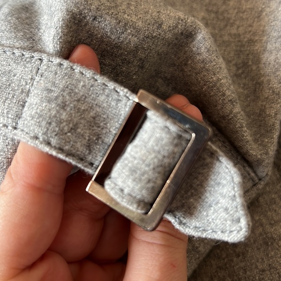 MNG Wool Blend Moto Zip Up Belted Jacket Gray Quilted Satin Lining Size US Small - Picture 10 of 16